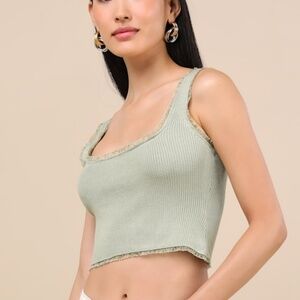 Lulus Josepha Sage Ribbed Knit Ruffled Crop Tank Top Green - Size M